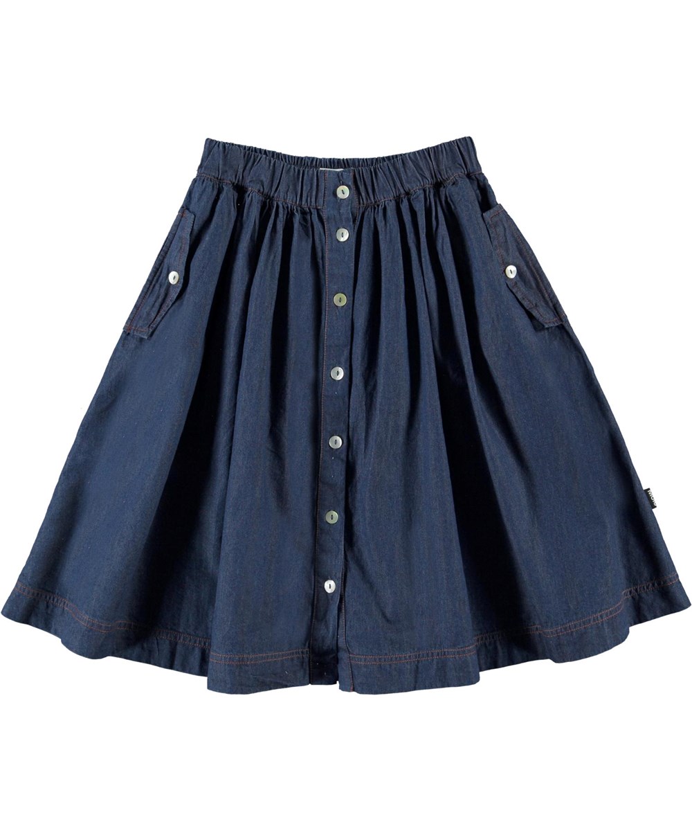 Bolette - Washed Dark Blue - Økologisk bomulds nederdel i blå denim