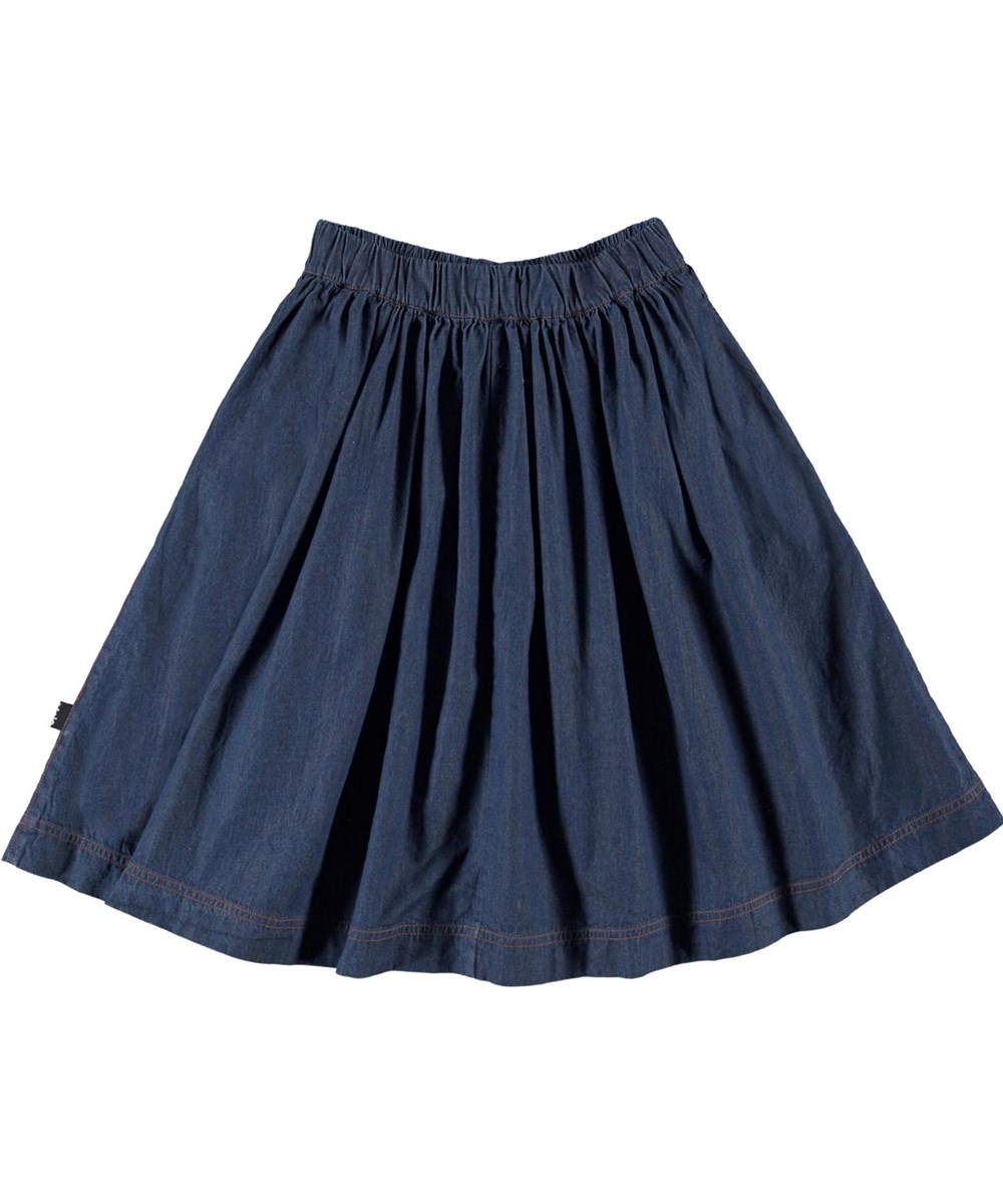 Bolette - Washed Dark Blue - Økologisk bomulds nederdel i blå denim