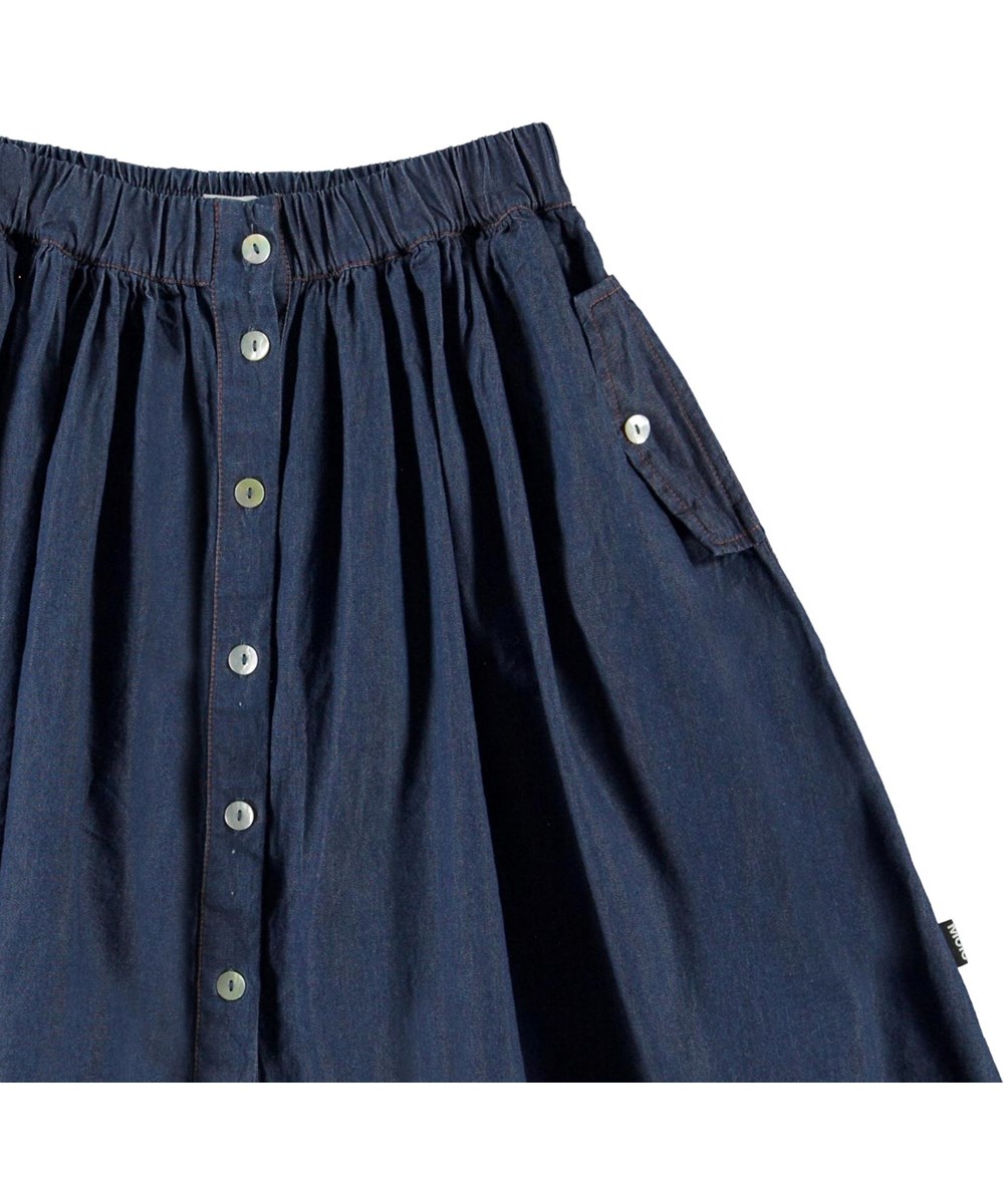 Bolette - Washed Dark Blue - Økologisk bomulds nederdel i blå denim