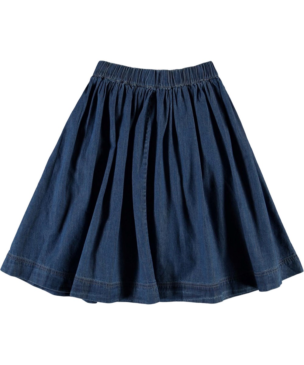 Bolette - Washed Indigo - Blå denim nederdel med knappelukning