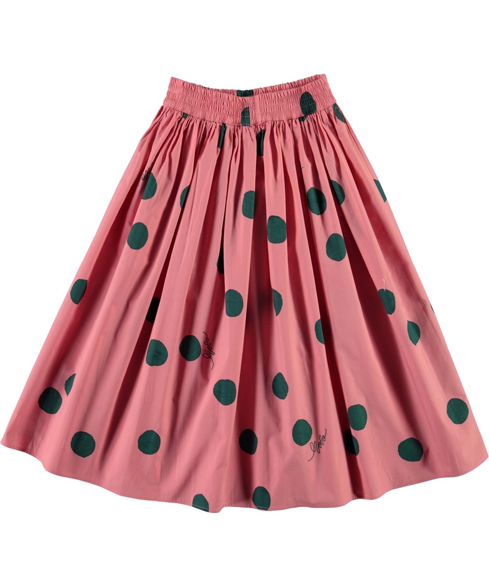 Bree - Green Dots - Økologisk pink nederdel med grønne prikker