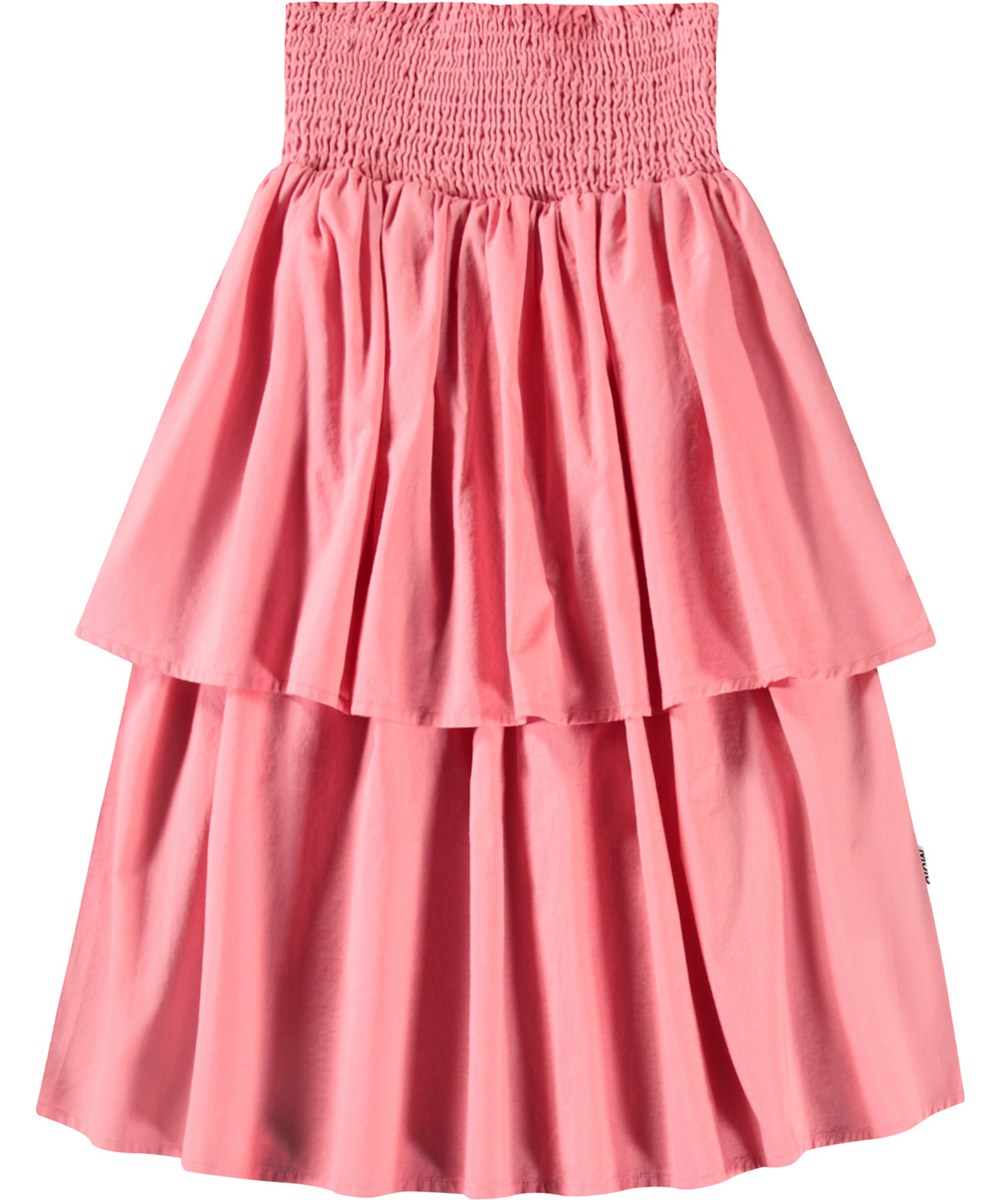 Brenna - Vintage Rose - Rosa lang nederdel med et bredt bærestykke syet med smock til børn.