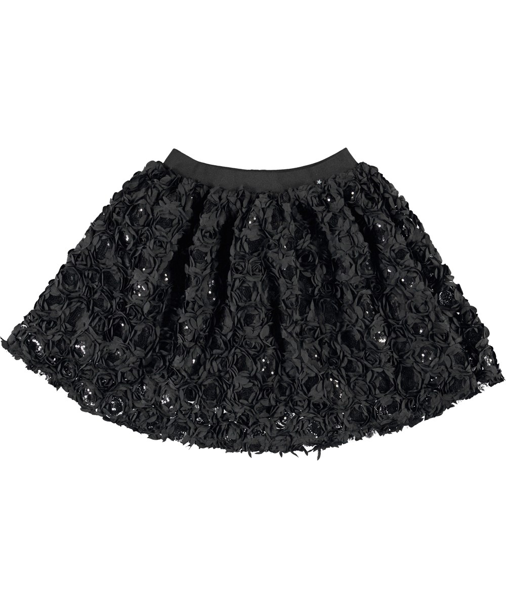 Brickly - Black - Sort nederdel med blomster og palietter