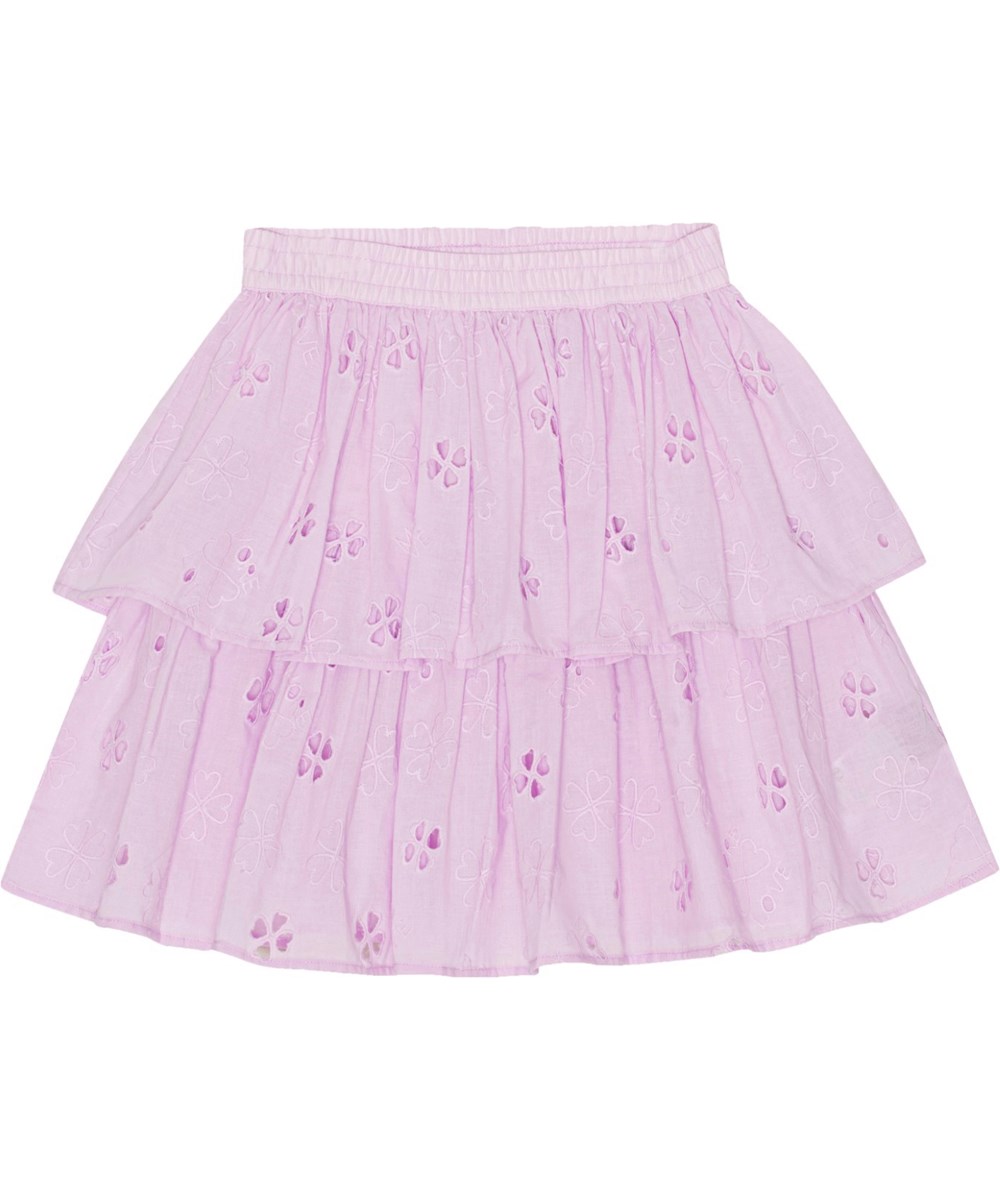 Brigitte - Alpine Glow - Pastel lilla broderie anglaise nederdel i økologisk bomuld