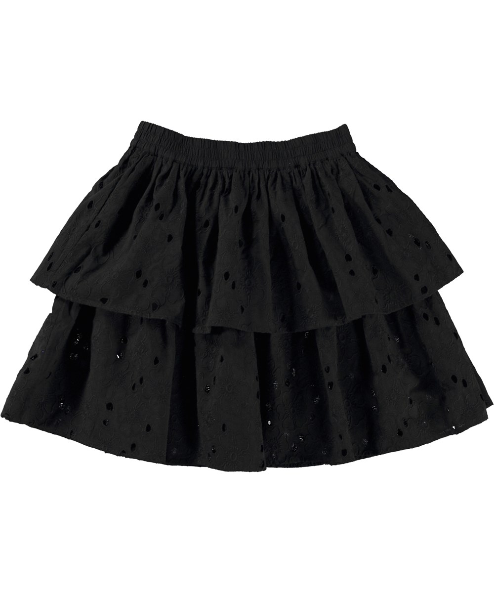 Brigitte - Black - Sort nederdel i broderie anglaise