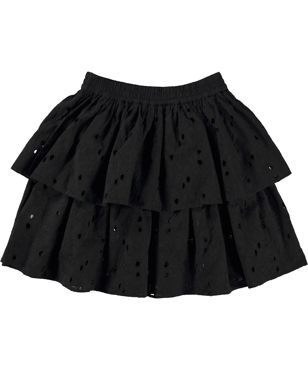 Brigitte - Black - Sort nederdel i broderie anglaise