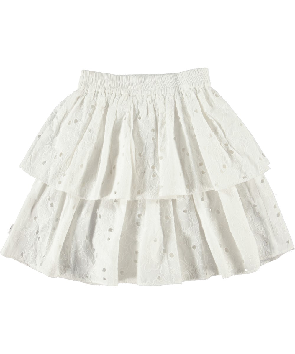 Brigitte - White - Hvid nederdel i broderie anglaise