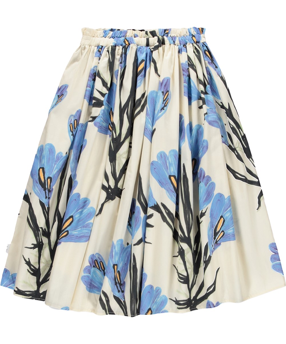 Brisali - Painted Crocus - Råhvid knælang nederdel økologisk med blomster print til børn 