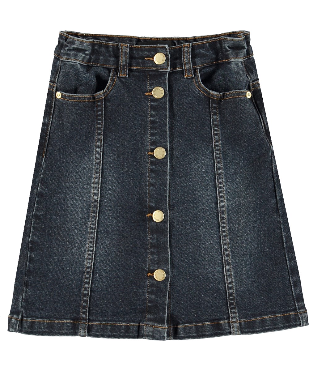 Britney - Ink Blue Denim - Blå denim nederdel med knapper