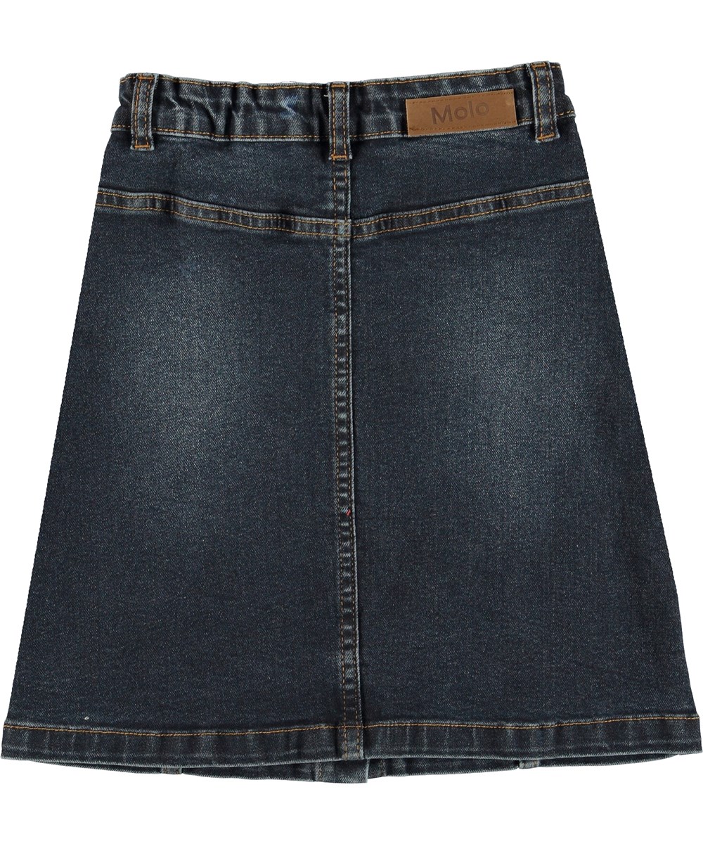Britney - Ink Blue Denim - Blå denim nederdel med knapper