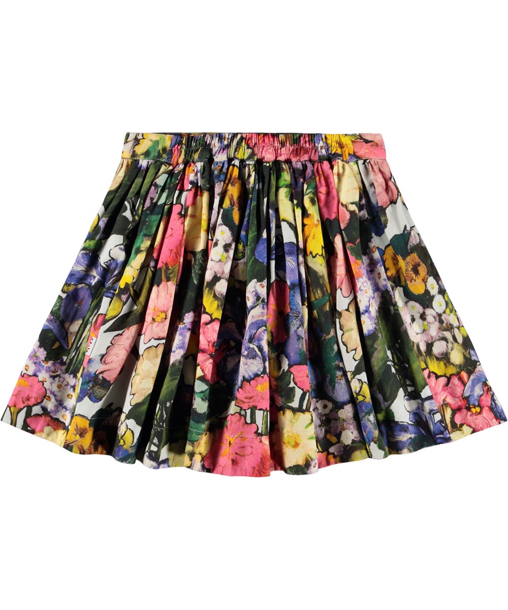 Brook - Floral Impression - Farverig nederdel til børn i bomuldsviskose med broderi af blomster og nødder.