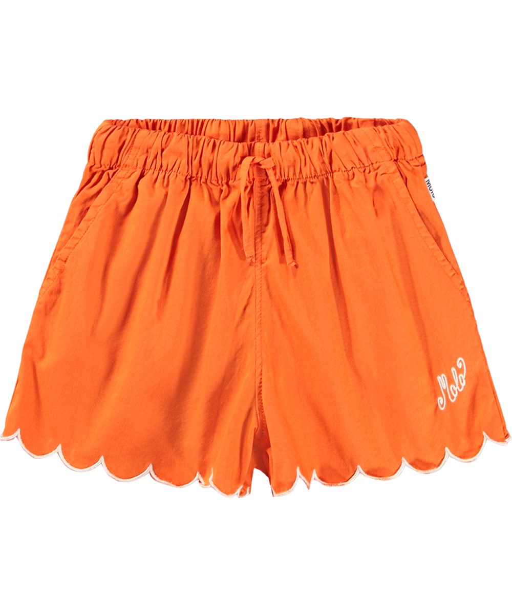 Addie - Love - Orange shorts i økologisk bomuld med bølgede kanter til børn.