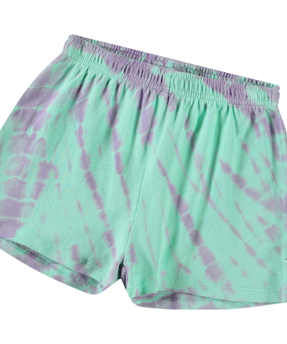 Akima - Ocean Tie Dye - Shorts i økologisk bomuld til børn. Tie-dye i turkis og lilla
