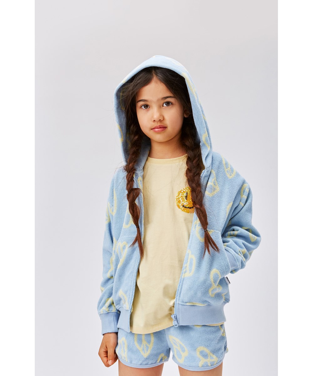 Aliya - Windy - Blå frotté shorts med hjerte peacetegn