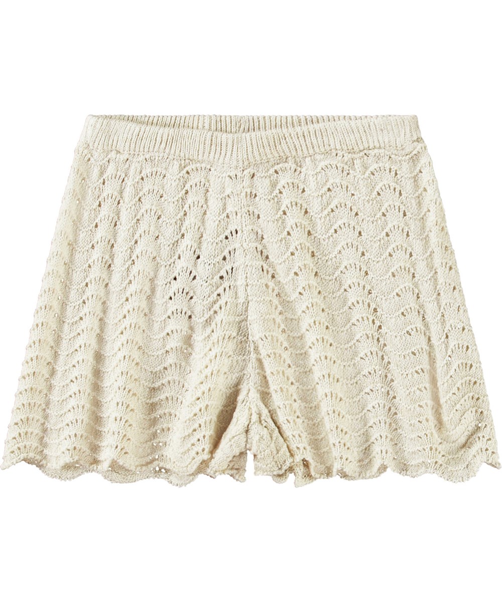Alma - Sand Melange - Shorts i beige i et fint hæklet look til børn. .