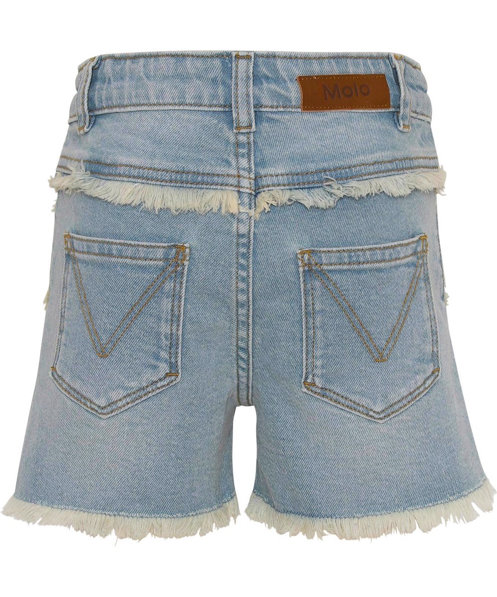 Alvira - Light Tinted Blue - Blå denim shorts med frynse detaljer