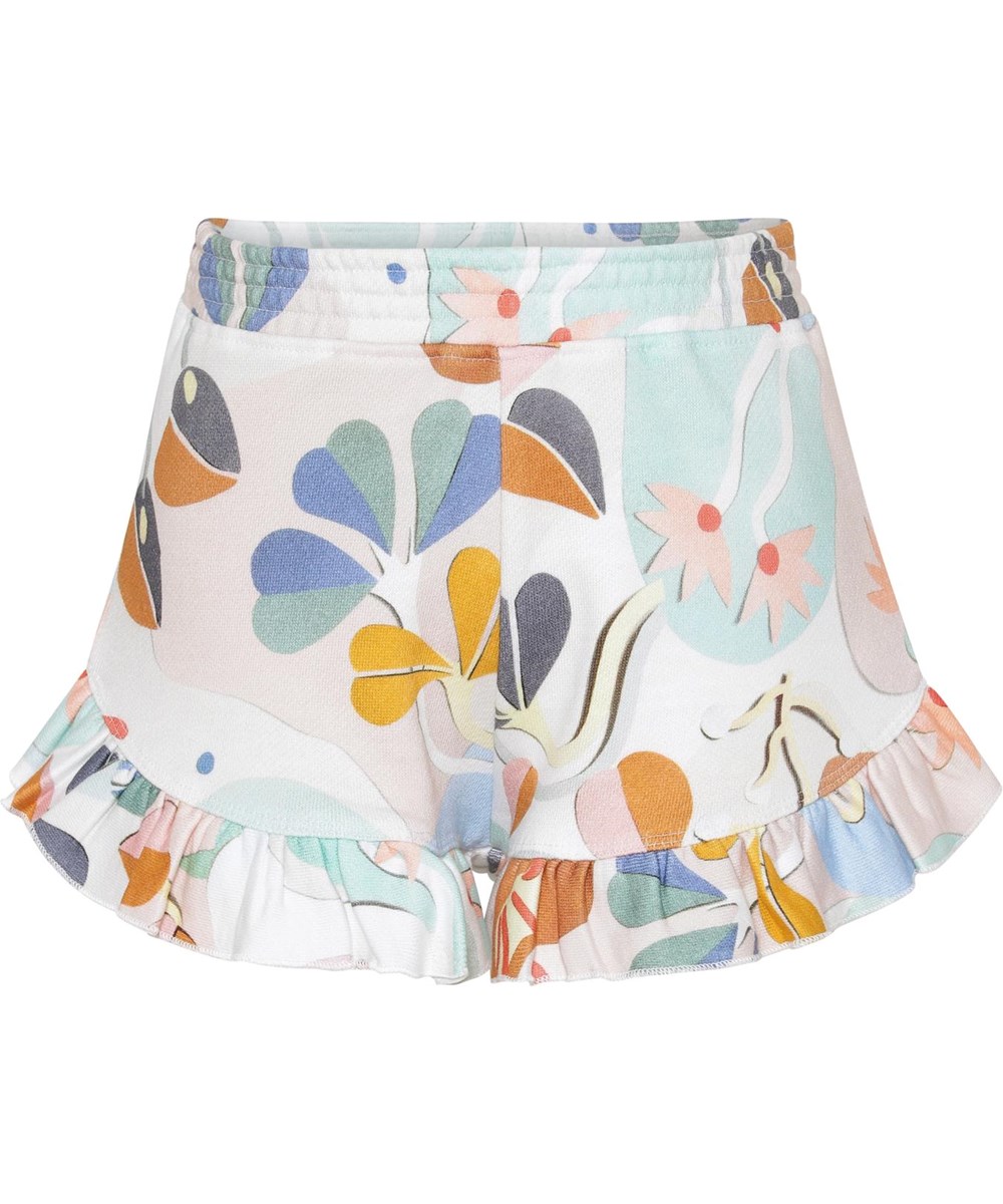 Amma - Papercut Sweat - Shorts med pastelfarvet print og flæse kant