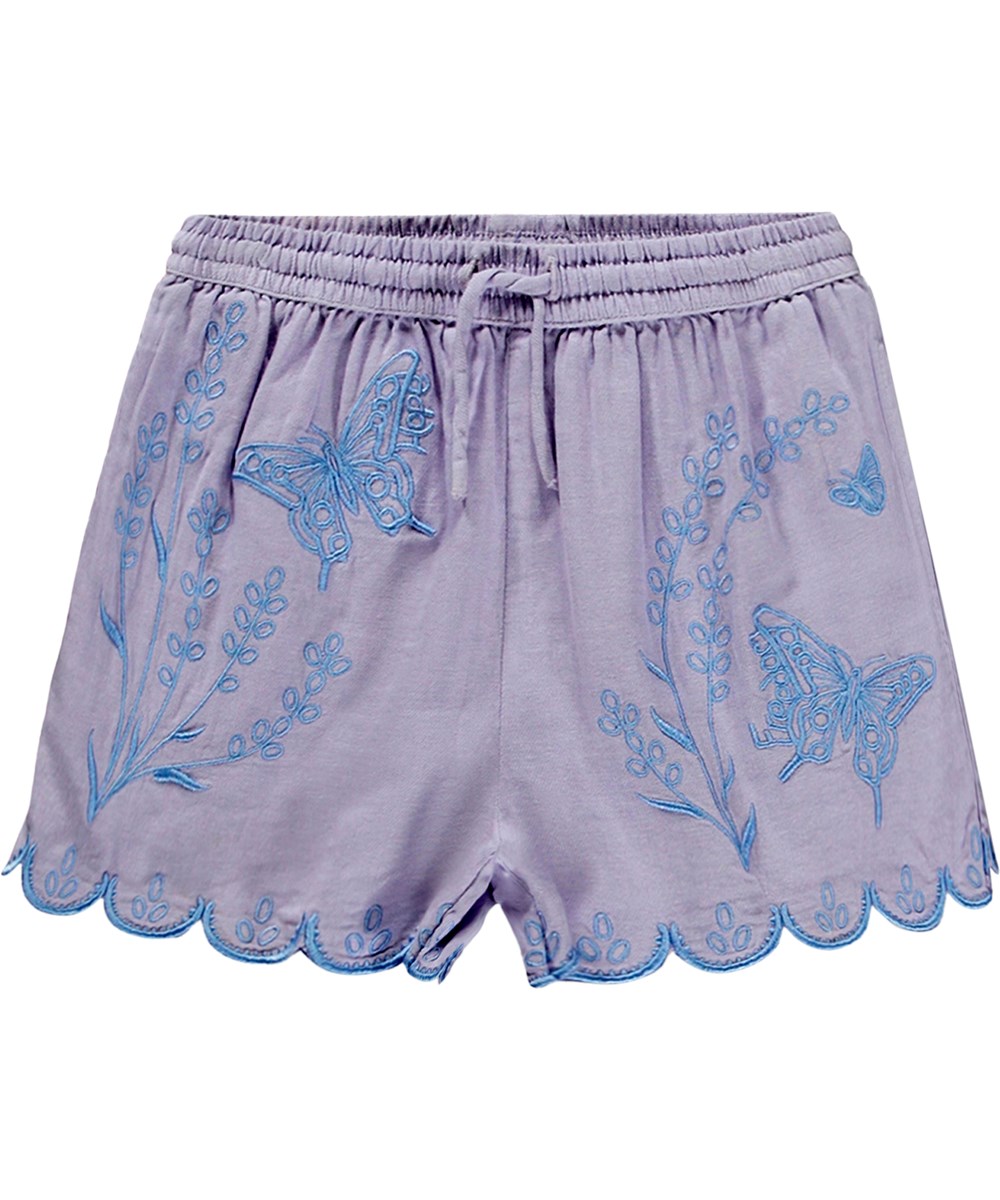 Annabella - Pastel Lilac - Lilla shorts til børn i økologisk bomuld med broderi.