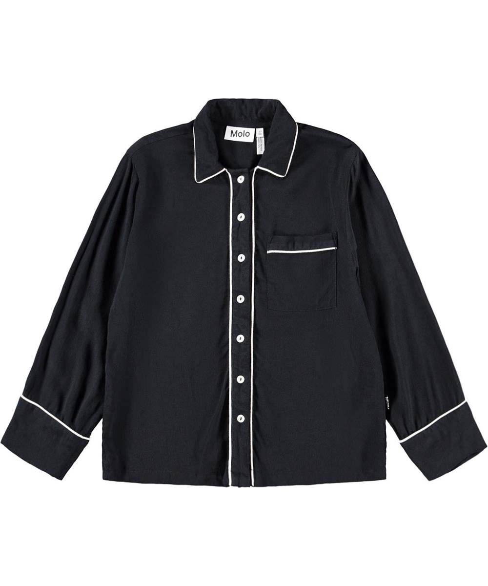 Rachelle - Black - Pyjamasskjorte i sort viskose til børn.