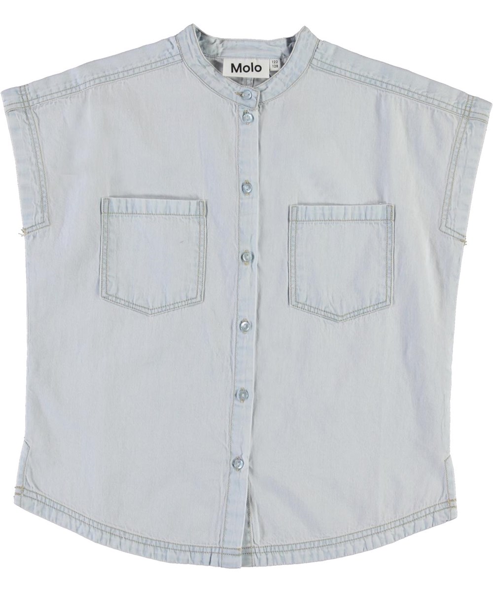 Rae - Washed White - Lyseblå denimskjorte uden ærmer