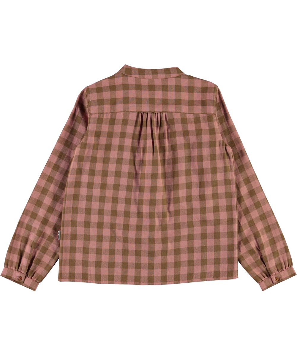 Reanna - Autumn Check - Lyserød og brun ternet skjorte med flæse