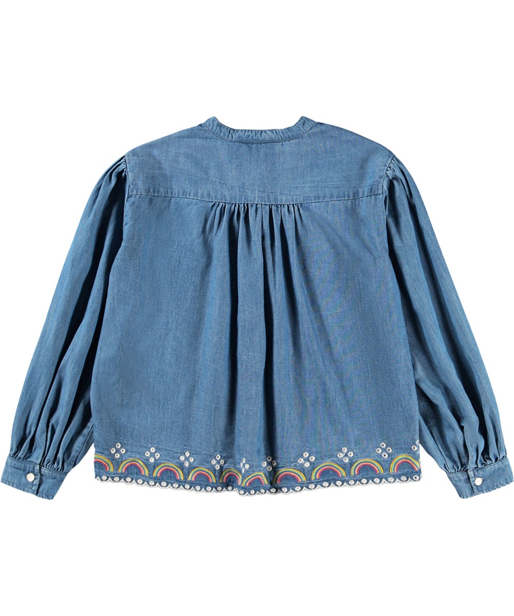 Reanna - Wonder Rainbow - Blå denim skjorte i økologisk bomuld til børn.