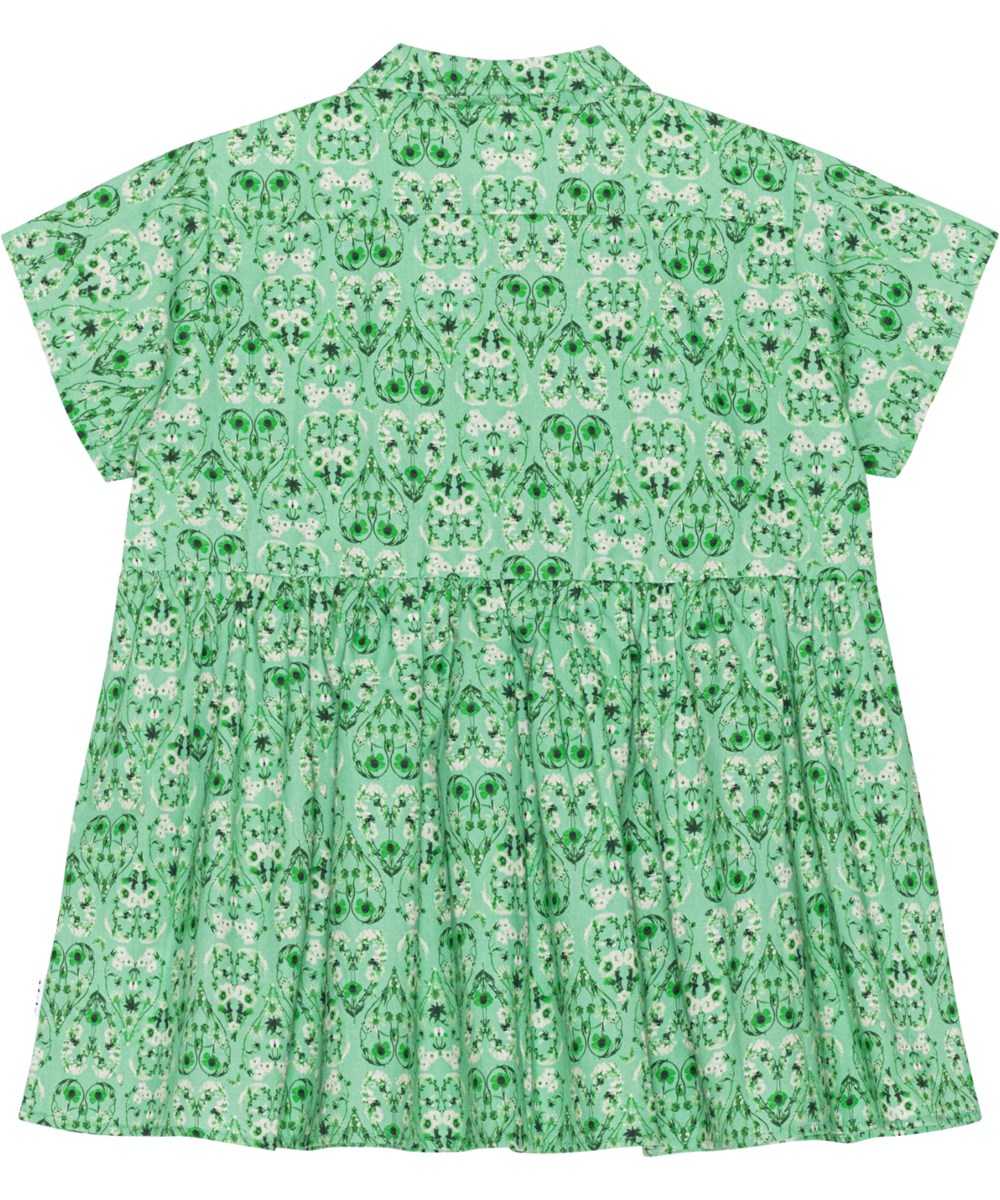 Reva - Notes Of Green - Grøn kortærmet skjortebluse i økologisk bomuld med blomsterprint