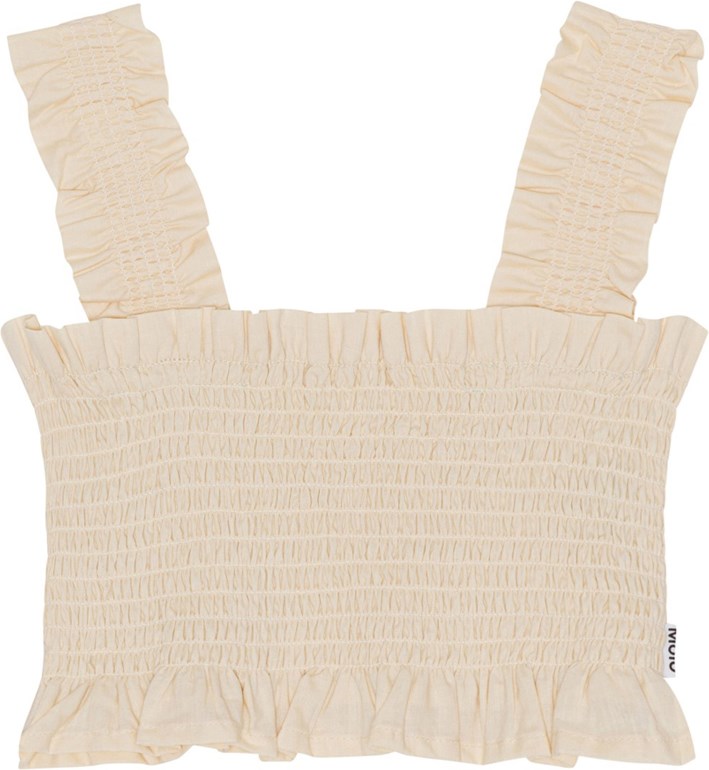 Rolfia - Summer Sand - Beige kort smock top i blødt bomulds materiale.