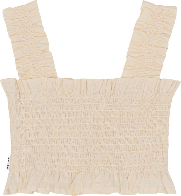 Rolfia - Summer Sand - Beige kort smock top i blødt bomulds materiale.