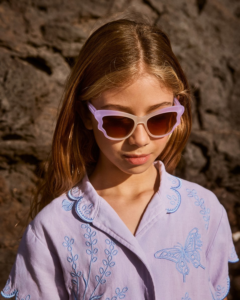 Rosalle - Pastel Lilac - Lilla kortærmet skjorte til børn i økologisk bomuld med broderi.