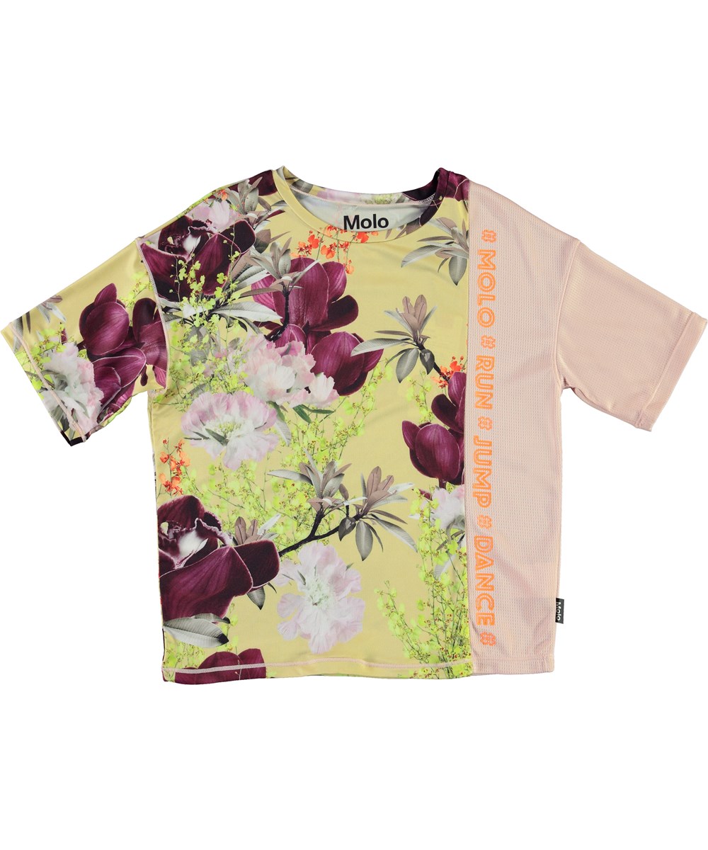 Odessa - Orchid - Sports t-shirt i lysegul med blomster