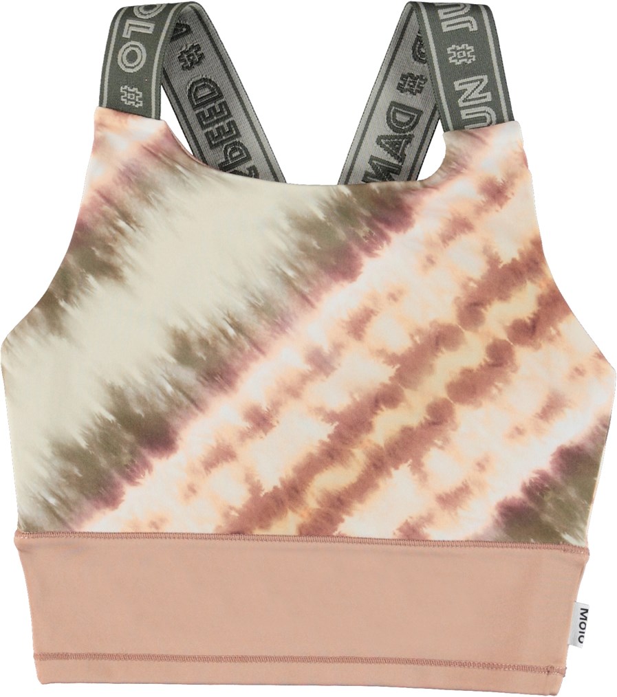 Oliva - Tie Dye Diagonal - sportstop med grøn og beige tie-dye print