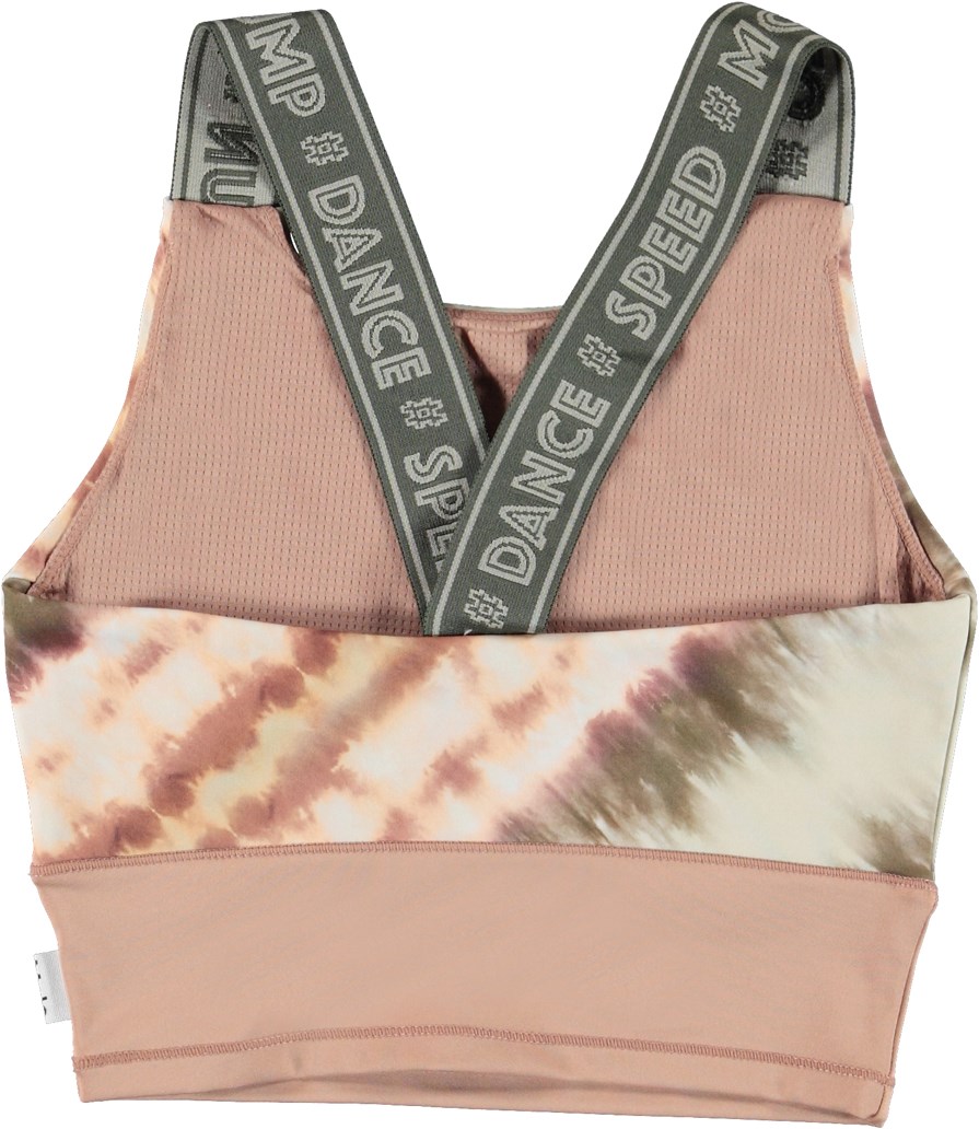 Oliva - Tie Dye Diagonal - sportstop med grøn og beige tie-dye print