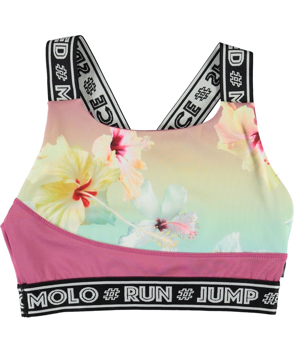 Olivia - Hibiscus Rainbow - Blomstret kort sportstop i pink
