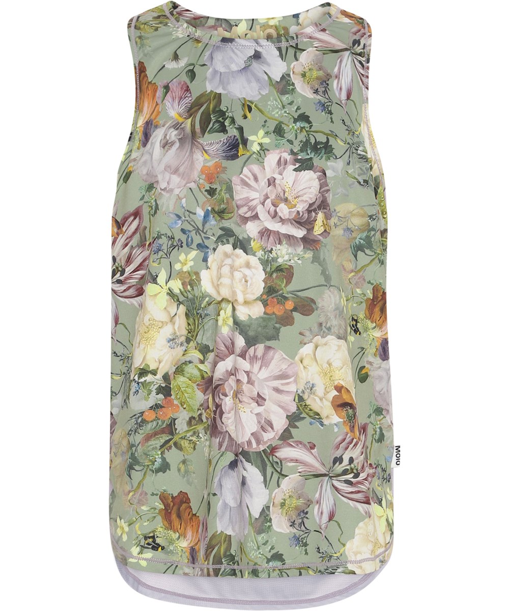 Oriana - Green Botanic - sportstop i lysegrøn med blomster print