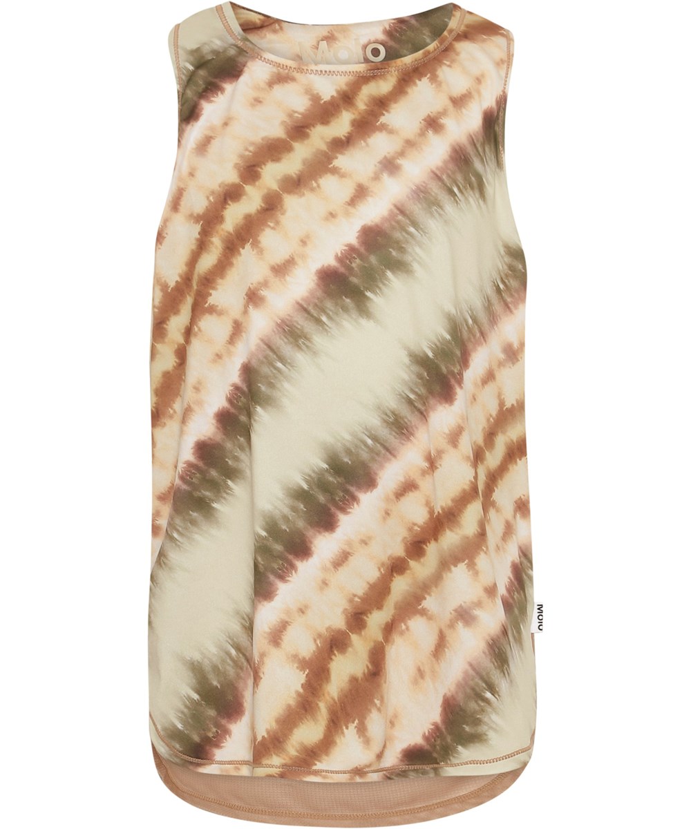 Oriana - Tie Dye Diagonal - sportstop med tie-dye print i beige og grøn