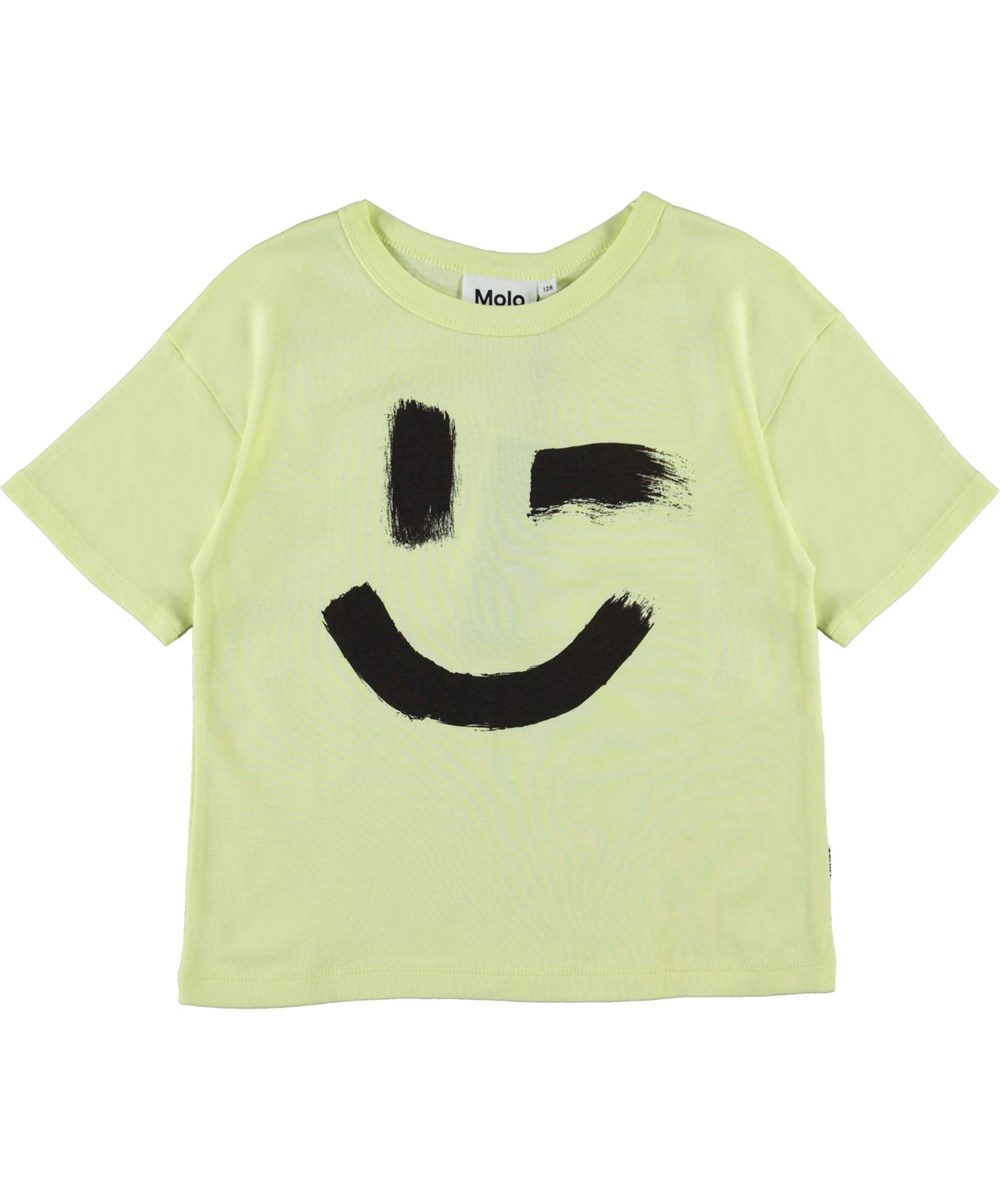 Rabecke - Painted Wink Yellow - Økologisk lysegul t-shirt med smiley print