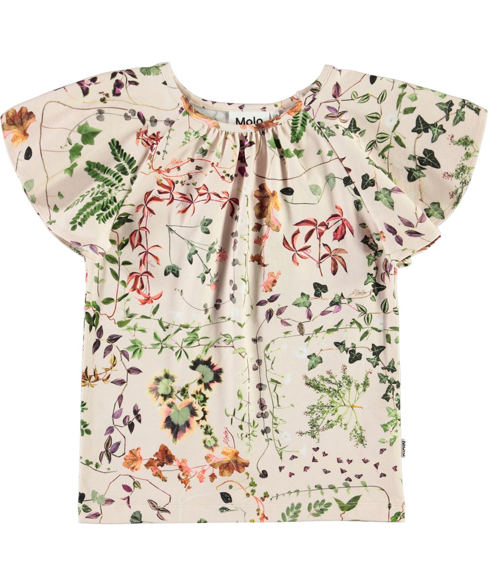 Rachel - Herbarium - Økologisk lyserød t-shirt med vilde blomster