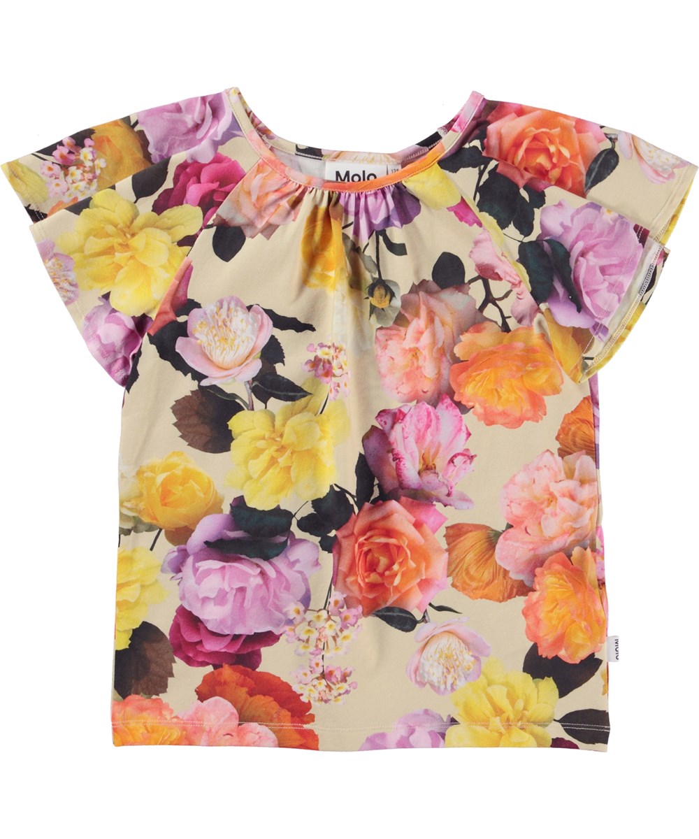 Rachel - Rose Garden - Økologisk top med svævende ærmer og rose print