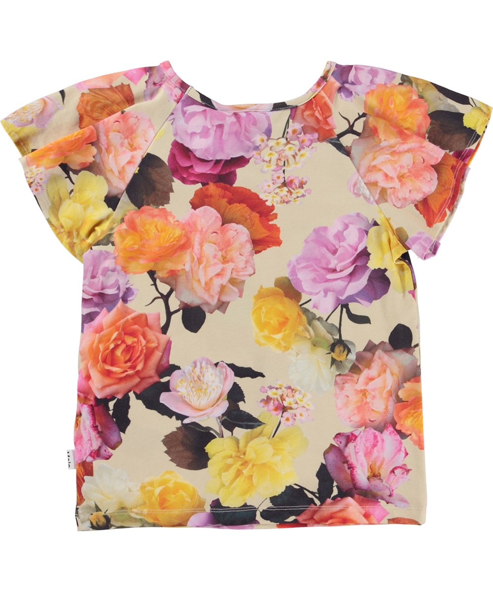 Rachel - Rose Garden - Økologisk top med svævende ærmer og rose print