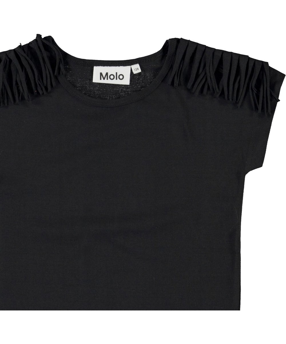 Radmilla - Black - Økologisk sort t-shirt med frynser