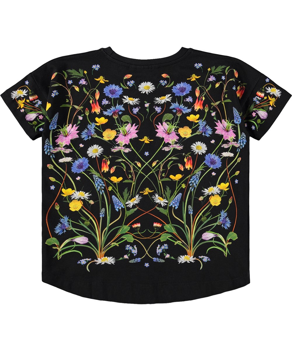 Raeesa - Nouveau Butterfly - Sort t-shirt med blomster print i økologisk bomuld til børn