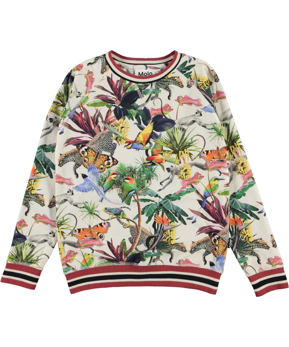 Raewyn - Imaginary Jungle - Økologisk bluse med print af farverige dyr