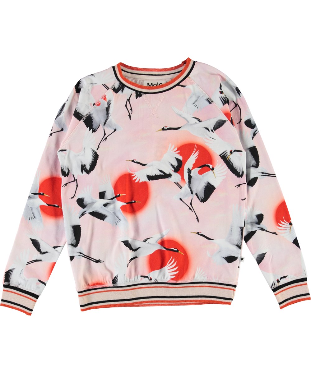 Raewyn - Sunrise Cranes - Økologisk bluse med print af storke
