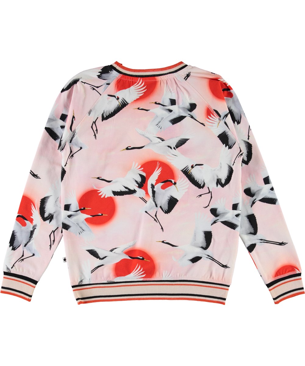 Raewyn - Sunrise Cranes - Økologisk bluse med print af storke