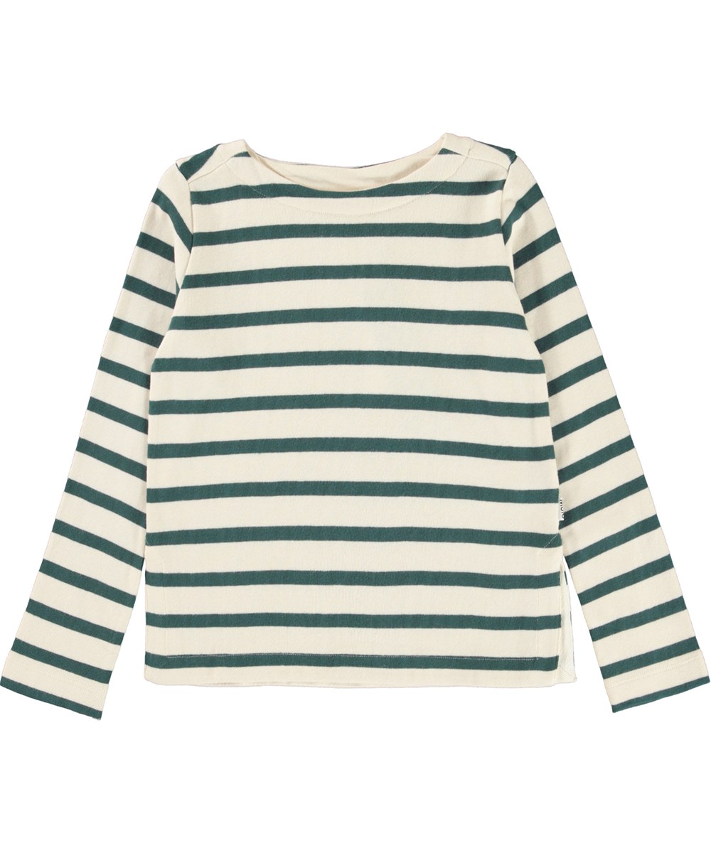 Rafina - Wild Ivory Stripe - Økologisk lys bluse med grønne striber