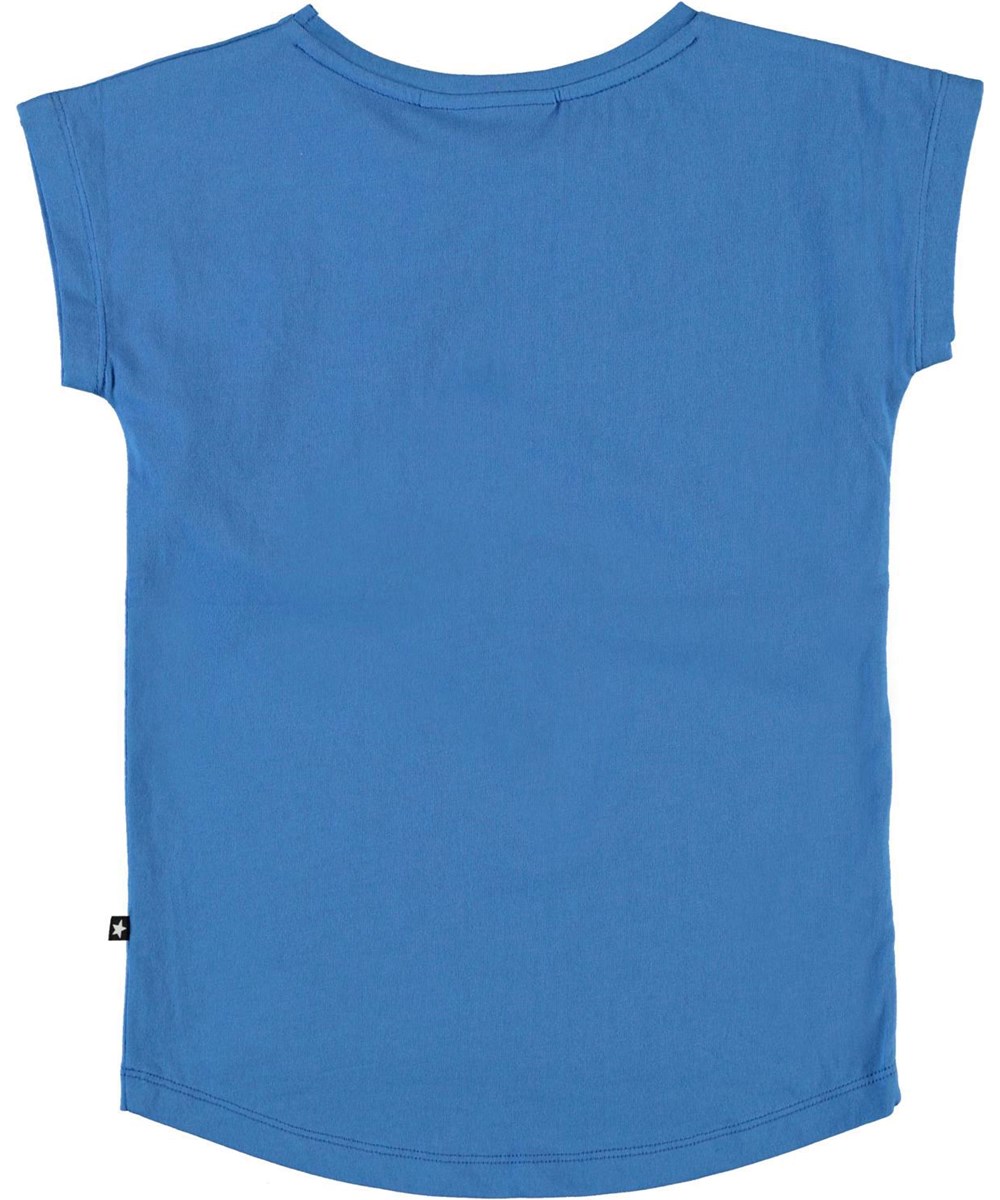 Ragnhilde - French Blue - Blå t-shirt med paliet blomst