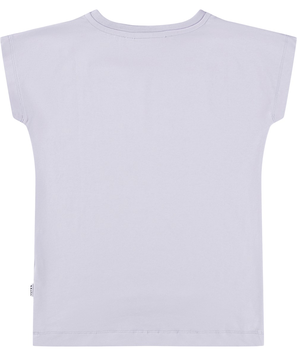 Ragnhilde - Kitty Miauu - Lilla t-shirt til børn i økologisk bomuld med et frontprint af en kat i Molo tøj.