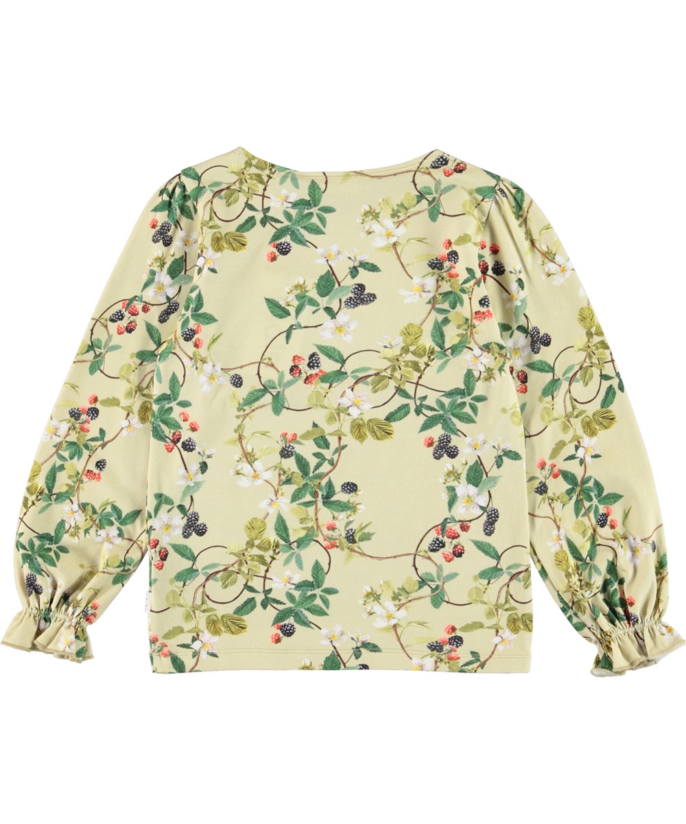 Raina - Bramble - Økologisk lysegrøn bluse med print af brombær