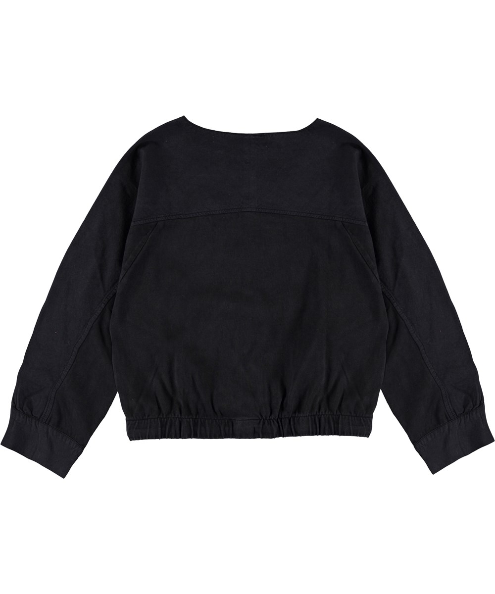 Raisi - Black - Sort crop bluse med bindebånd